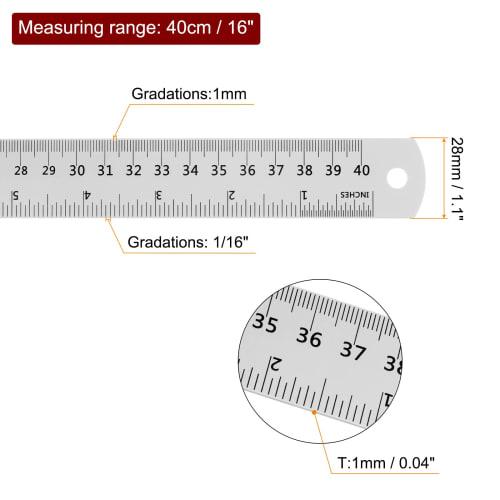 uxcell Steel Ruler, 40cm Metric English Ruler with Conversion Chart, Metal Small Ruler Set, Straight Edge and Millimeter Ruler Measuring Tool for Surv
