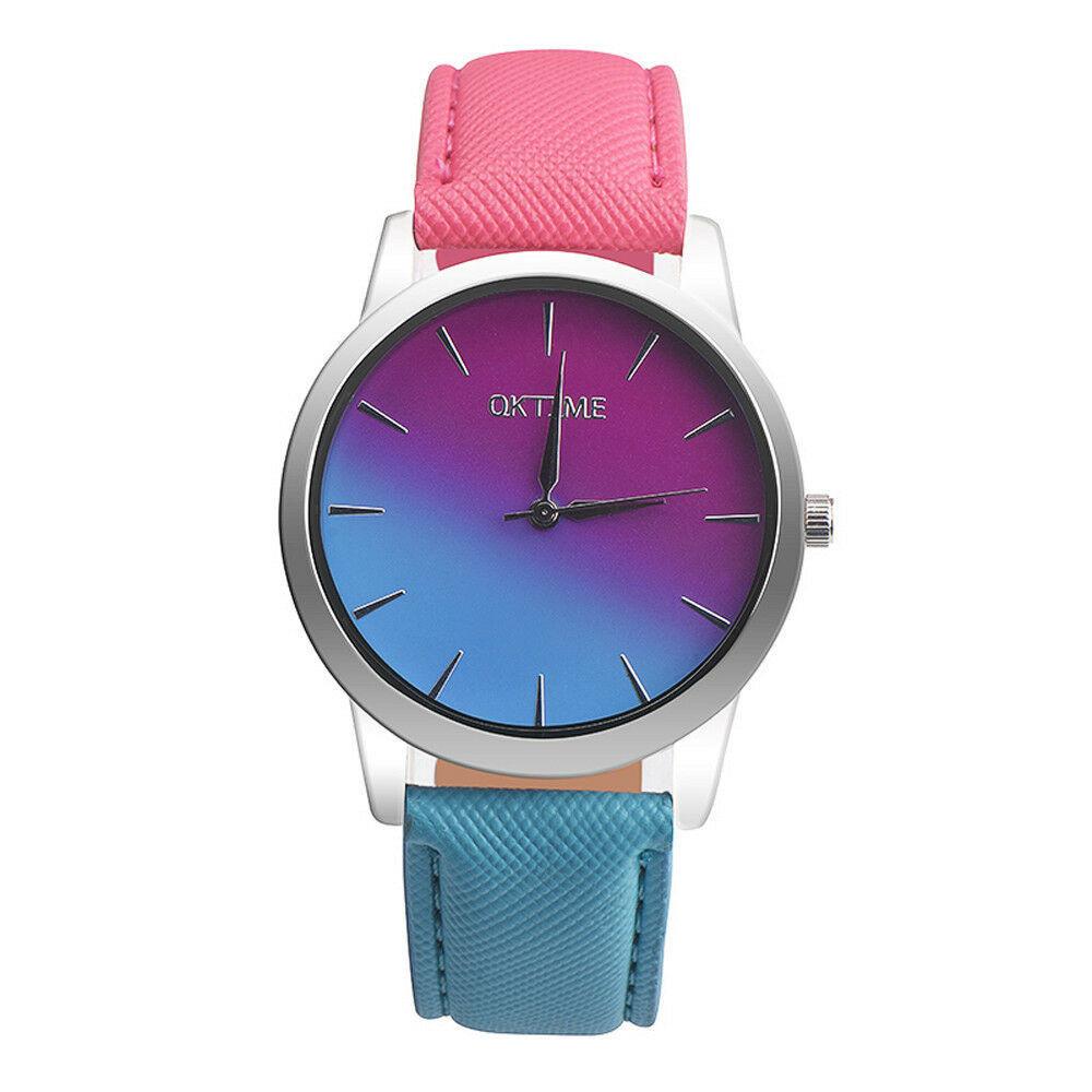 Elegant Women Rainbow Design Analog Quartz Sport Wrist Watch With Artificial Leather Band синий