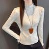 White Floral Ruffle Collar Long Sleeve Women's Slim Fit Turtleneck Top