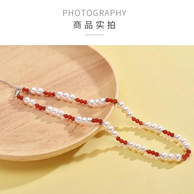 Natural freshwater pearl splicing natural agate necklace Chinese style necklace decoration