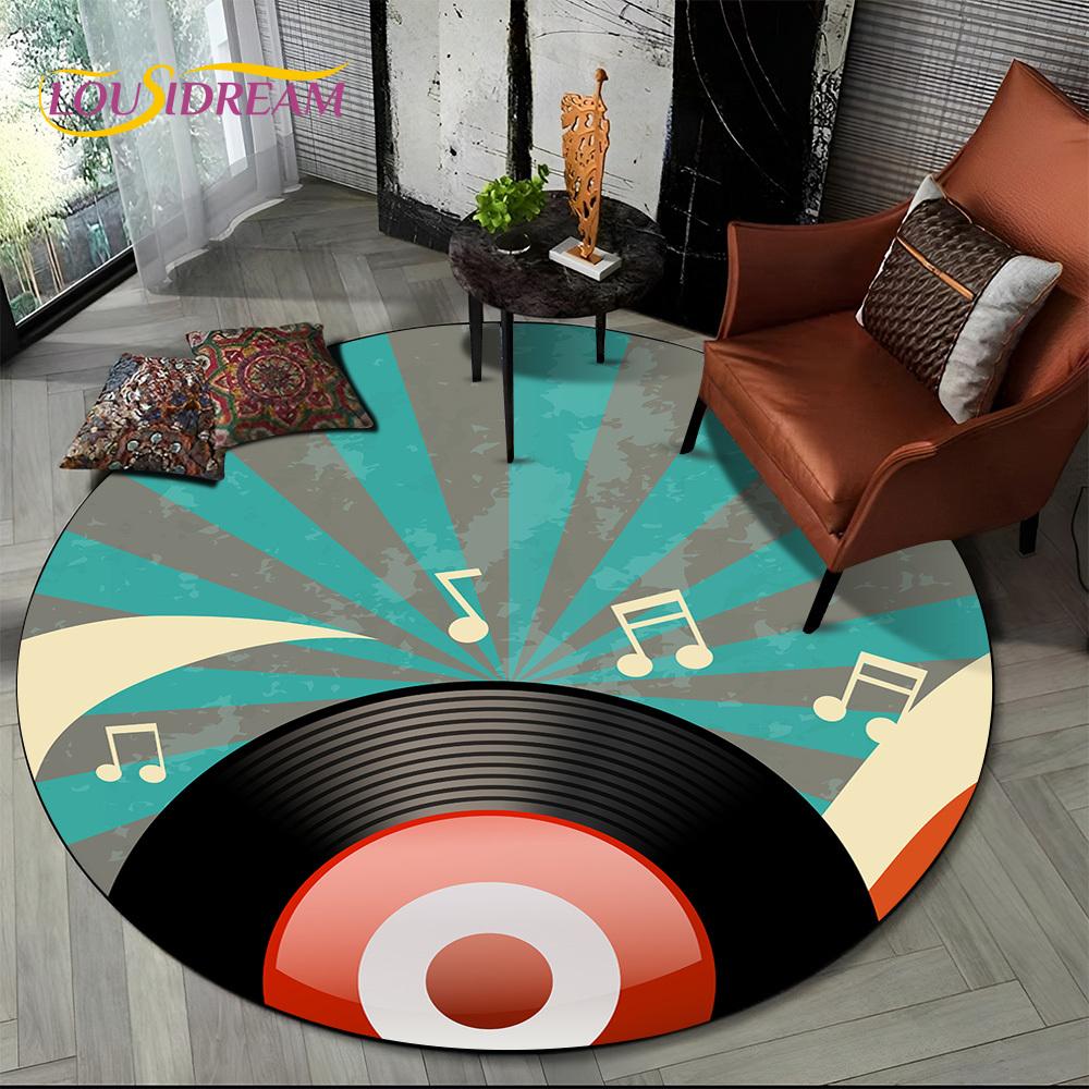 3D Vinyl Record Music DJ Screen Tape HD Round Area Rug,Carpet Rug for Living Room Bedroom Sofa Playroom Decor,Non-slip Floor Mat