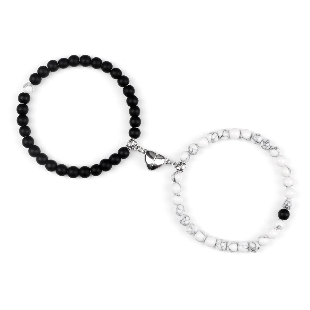 2Pcs/Set Couple Magnet Heart Shape Pendant Bracelets 6MM Malachite Tiger Eye Bangles Love Relationship Pulsera Jewelry Gift New