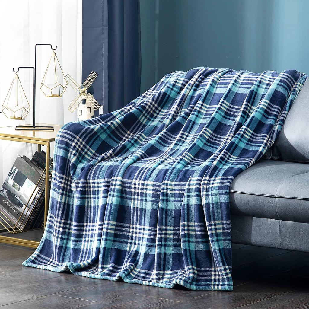 Turquoise Plaid Blanket Farmhouse Blanket Office Sofa Nap Blanket Travel Portable Blanket