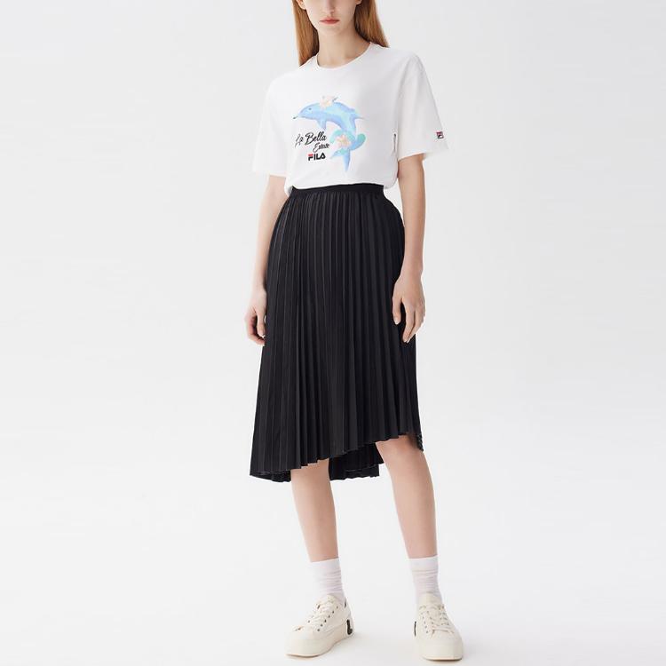 Fila Dolphin Print Casual Sports Short Sleeve T-Shirt Women Tops White F51W128107F-WT