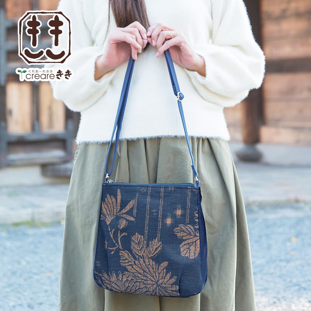 [creare Kiki] Women's Shoulder Bag, Crossbody, Lightweight, Made in Japan, Kimono Style, Indigo, Persimmon Tannin Dyed Kyoto Canvas, Crepe, Mom's