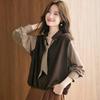 Autumn New Fashion Style Age-reducing Loose Belly-covering Bow Knitted Patchwork Shirt Top for Women