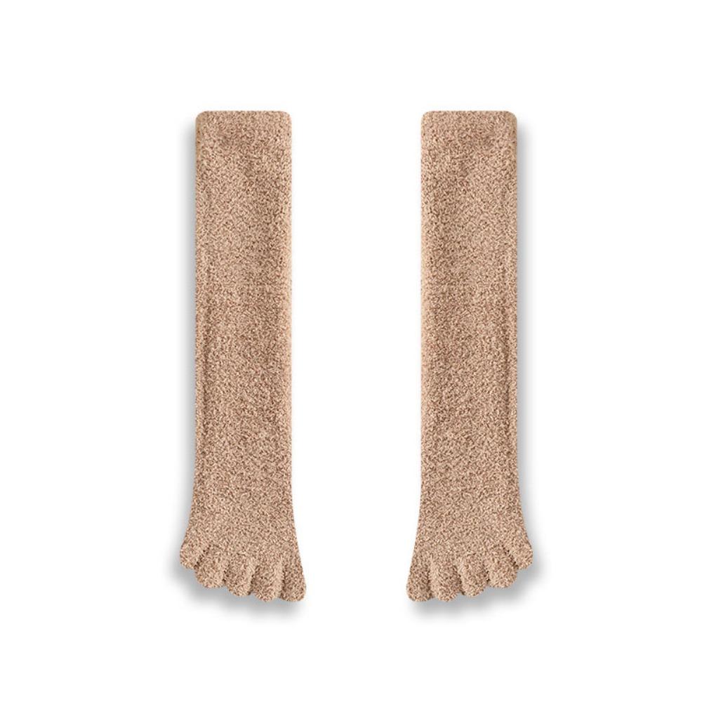 Solid Color Five Finger Stockings Coral Fleece Floor Plush Long Socks Split Toe Stockings Autumn