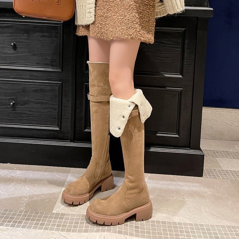 2025 New Winter Snow Boots Thick-soled Small Men Wear Folding Boots Elastic Knee Boots High Boots Women