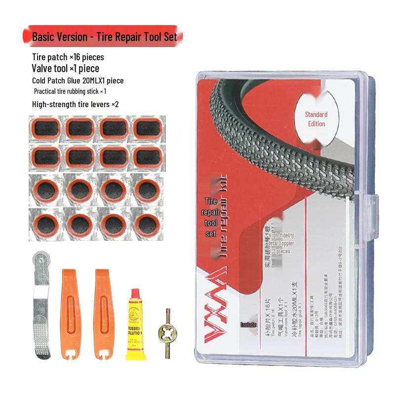 Mountain & Road Bike Glue-Free Tire Repair Set with Patch & Lever Tools