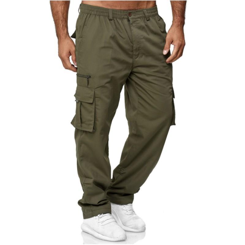 Mens Casual Multi-Pocket Loose Straight Work Pants Spring and Autumn Design Plus Size Medium Waist Casual Pants