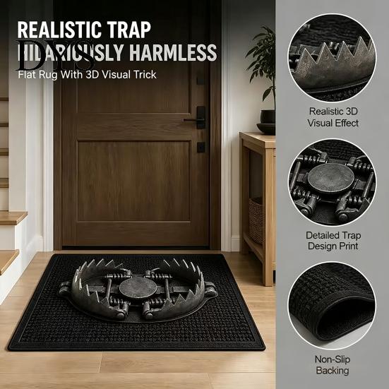 Quick Dry Kitchen Mat 3D Trap Prank Rug, Bear Illusion Door Mat, Funny Welcome Non-slip Rug for Entrance Bathroom Bedroom Porch