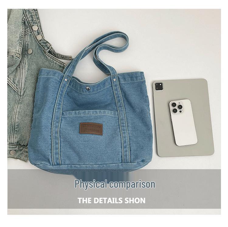 2026 Trendy Large Capacity Denim Tote Bag - Casual and Fashionable Shoulder Bag for Work and Commute