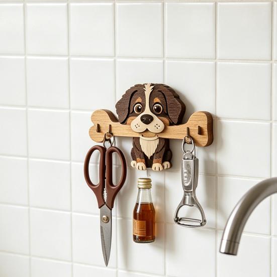 Colgador de llaves, Montado en la pared, Diseño sin perforaciones, con Gancho de almacenamiento con forma de perro de dibujos animados, Portallaves resistente, a prueba de humedad, que ahorra espacio, para el hogar, la cocina