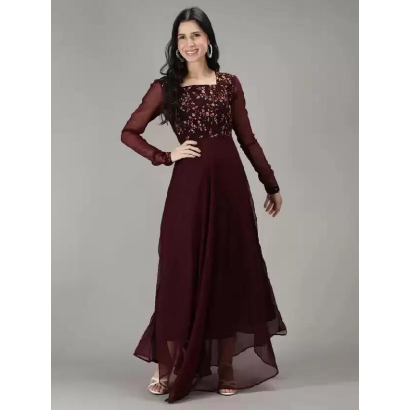 Women Designer Embroidered Georgette Kurta Indian Party Wear Anarkali Kurti Gown VF-1900984a