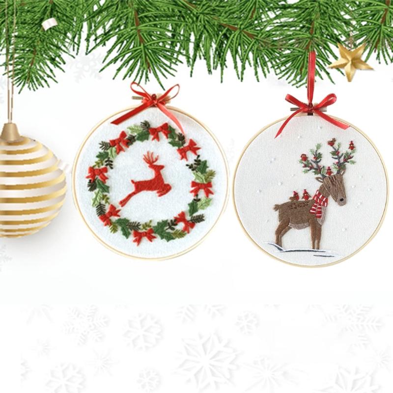 Full Ranges of Stamped Christmas Ornament Embroidery Set for Beginner, Christmas Wreath Cross Stitching Starter Kits