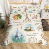 Capa de edredom Torre Eiffel, capa de edredom de solteiro, queen, praia, férias, conjunto de cama, poliéster, pintura em estilo francês, capa de edredom para meninos e meninas