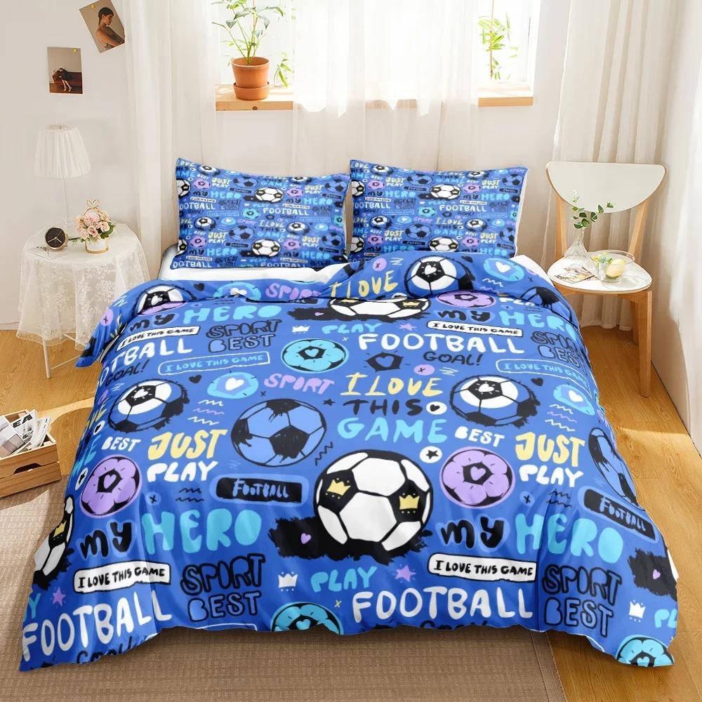 Soccer Duvet Cover Set for Kids Girls Teens Sports Theme Breathable Twin Polyester Quilt Cover