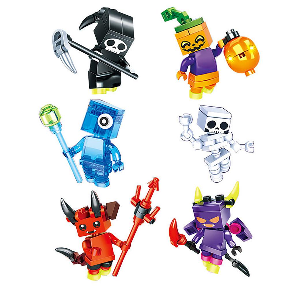 Halloween Small Particle Building Blocks Cross Border Pumpkin Lantern Elf Skeleton Boy Toy Children'S Gift Night Light