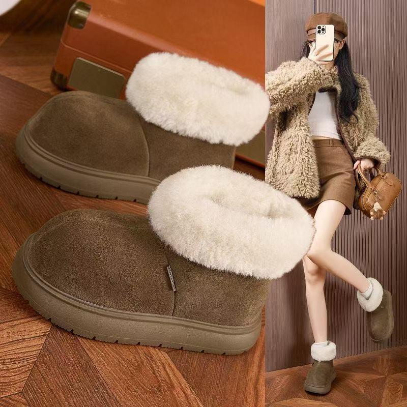 Big head plush snow boots women's platform bread shoes 2025 winter new plush thermal short cotton boots cotton shoes