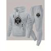 Fashionable Spade Print Hooded Sweatshirt Sports Pants Set Sports and Leisure Set Multifunctional Street Style Two Piece Set