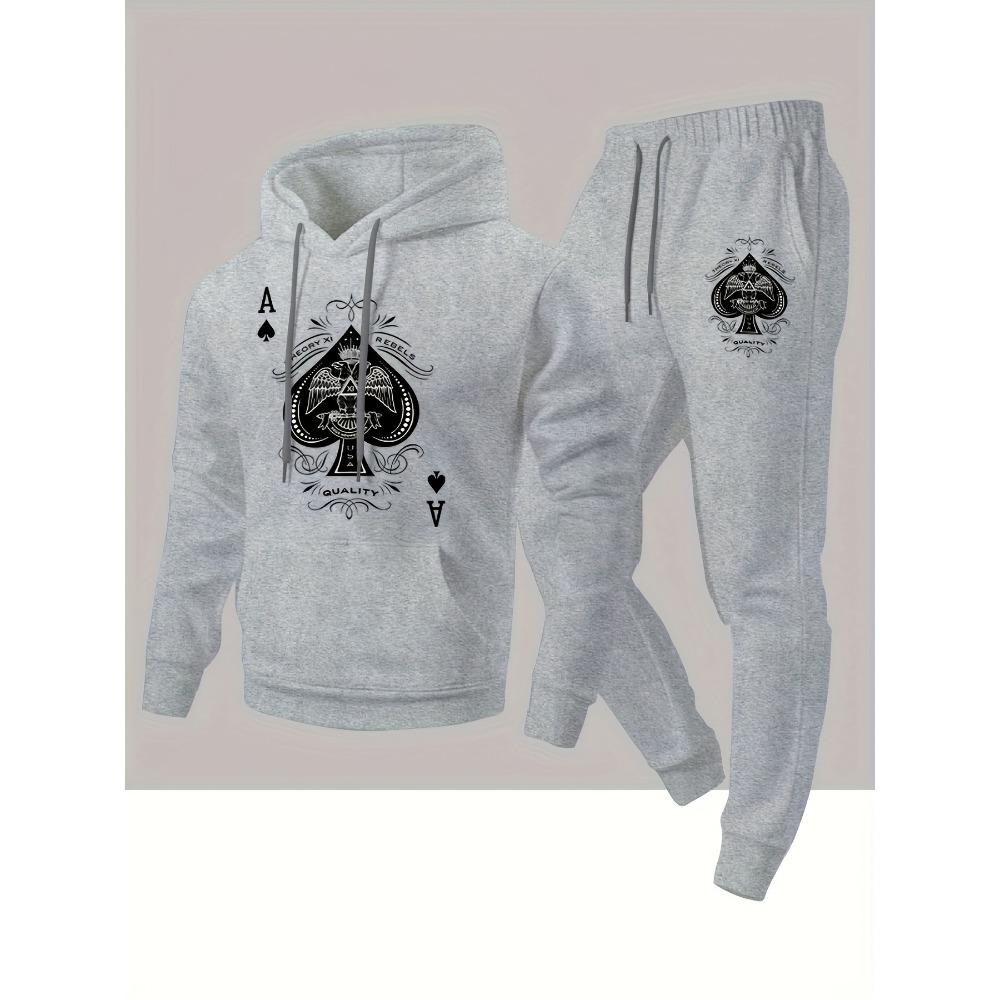 Fashionable Spade Print Hooded Sweatshirt Sports Pants Set Sports and Leisure Set Multifunctional Street Style Two Piece Set