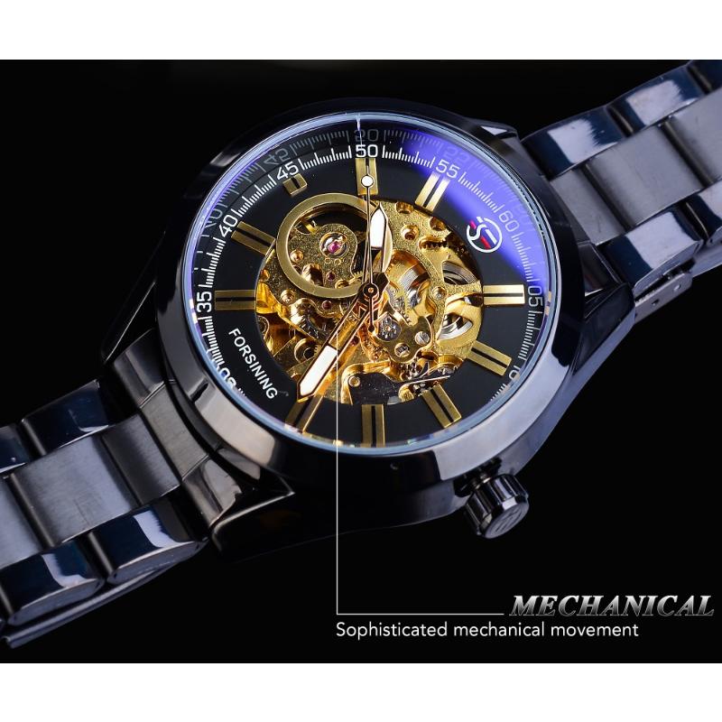 Forsining Men Fashion and Leisure Hollow Blue Glass Waterproof Mechanical Watch