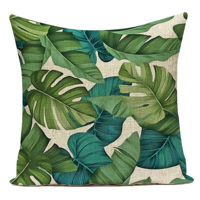 Tropical Green Plant Leaf Cactus Palm Polyester Pillow Case Sofa Home Decoration Cushion Cover Pillowcase for Living Room
