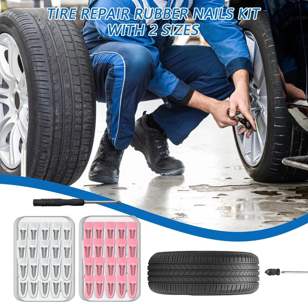 Tire Repair Kit 40 Pieces Tire Maintenance Patches Airtight Rubber Nails For Motorcycle Mountain Bike Automotive Scooter Bicycle