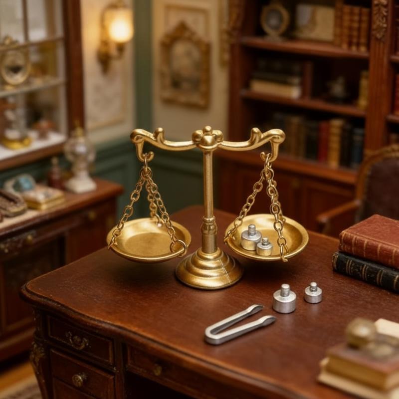 1/12 Miniature Balance Scale Model - Retro Justice Scale for Dollhouse Scene Decor, Micro Scene Photos Prop, Mini Furniture