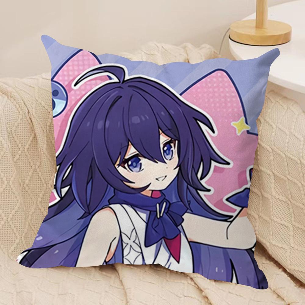 Chibi Honkai Star Rail Cushion Cover Soft Plush Fabric DoubleSided Printed Sofa Cushion Cover for All Seasons Home Decor Gift