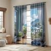 Set aus 2 hellblauen weißen Vorhängen mit Meerblick Einfach aufzuhängen Polyester Balkon Wohnzimmer Schlafzimmer Büro Ferienhaus Durchsichtig Hergestellt Fensterdekoration