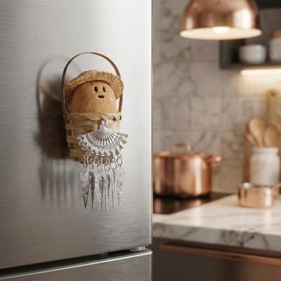 Handmade Potato Doll Refrigerator Magnets Bamboo Basket Design Magnetic Sticker  Home Decoration