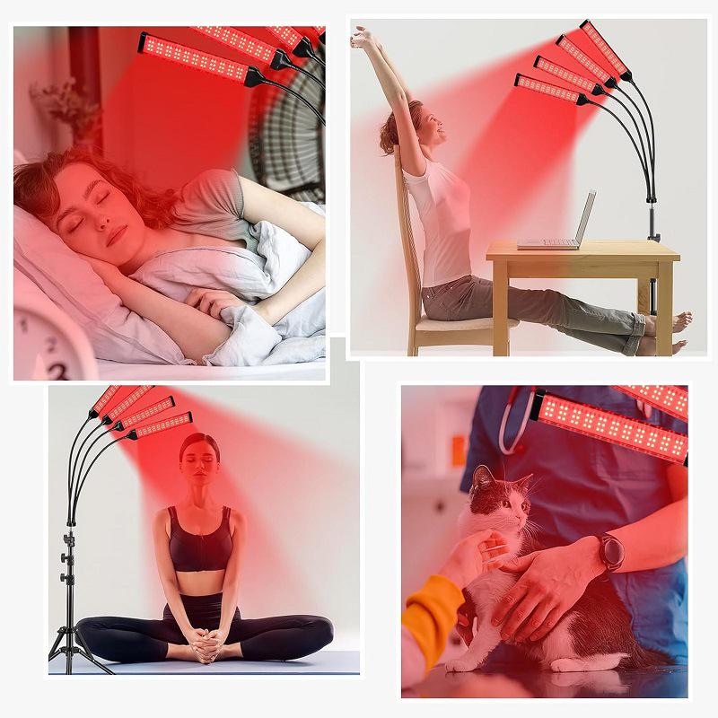 Adjustable 4-Head 420 LED Telescopic Red Light Therapy Lamp with Remote
