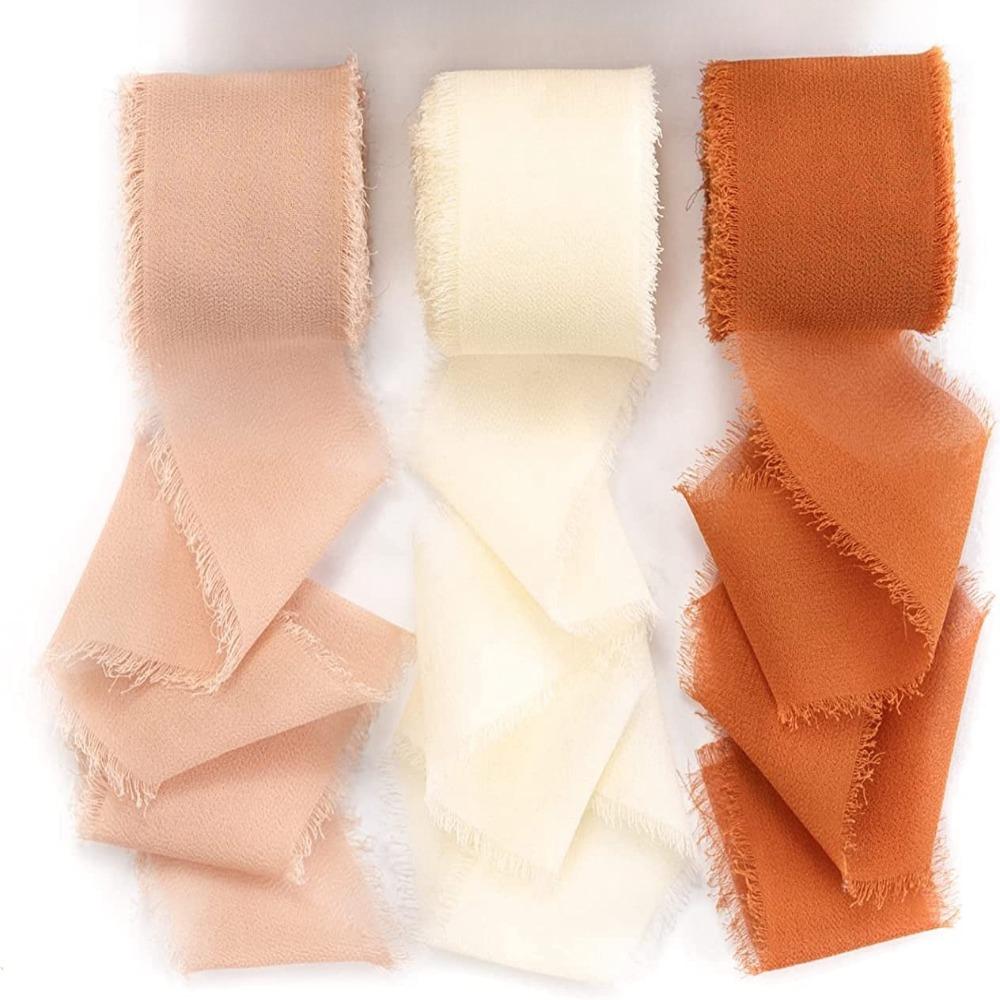 3 Rolls 5m Fringe Chiffon Silk Ribbon DIY Craft Hairy Chiffon Ribbon  Wedding Invitations