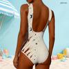 Women Plus Size High Round Neck Sleeveless One Piece Star Moon Printed Swimsuit