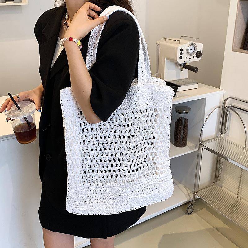 Yogodlns Bolso de hombro hueco tejido de verano para mujer bolso de mano informal de viaje de Color caramelo para playa