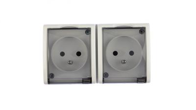 Simon Aquarius Hermetic Socket Double Z/U Ip54 With Transparent Flap White Aqgz1-2/11A