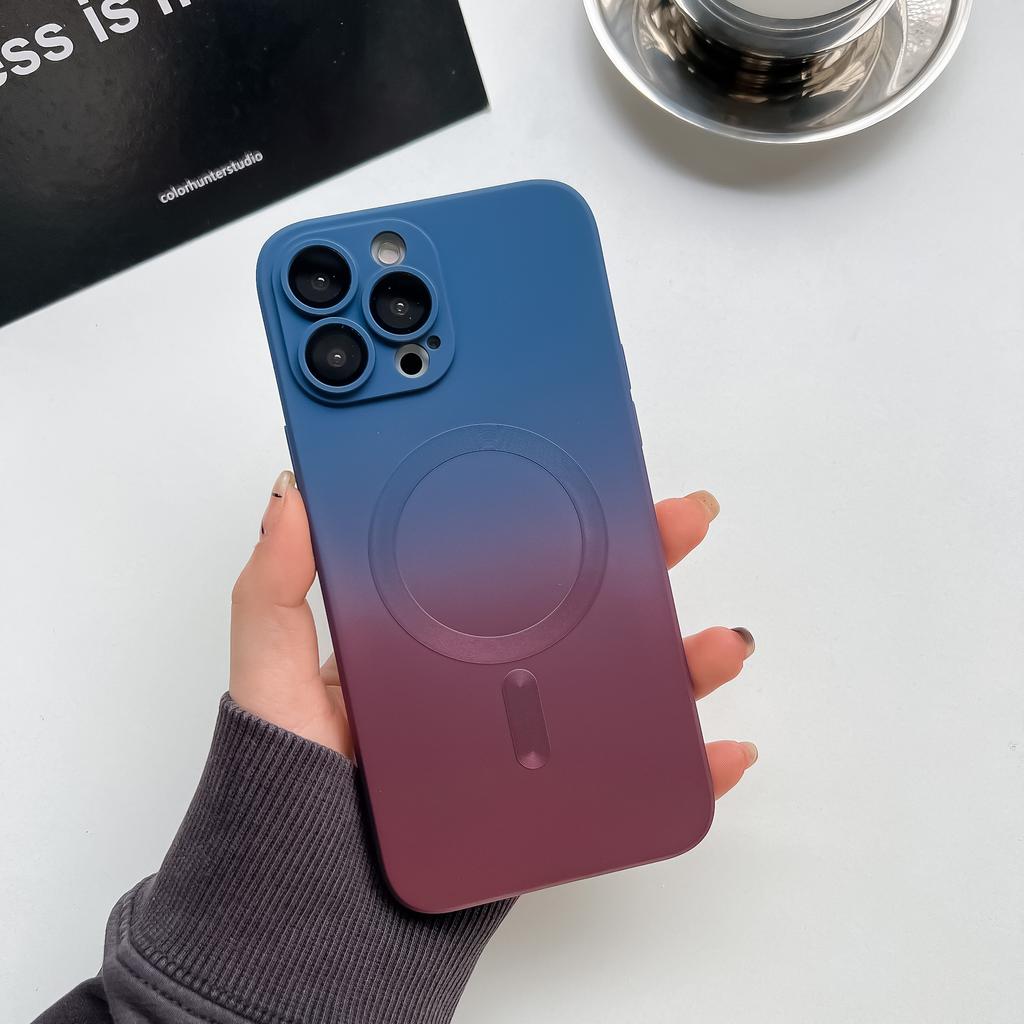 Luxury Wireless Charge Gradient Pattern Phone Case For iPhone 15 11 12 13 14 Pro Max Plus Soft Magnetic Silicone Cover