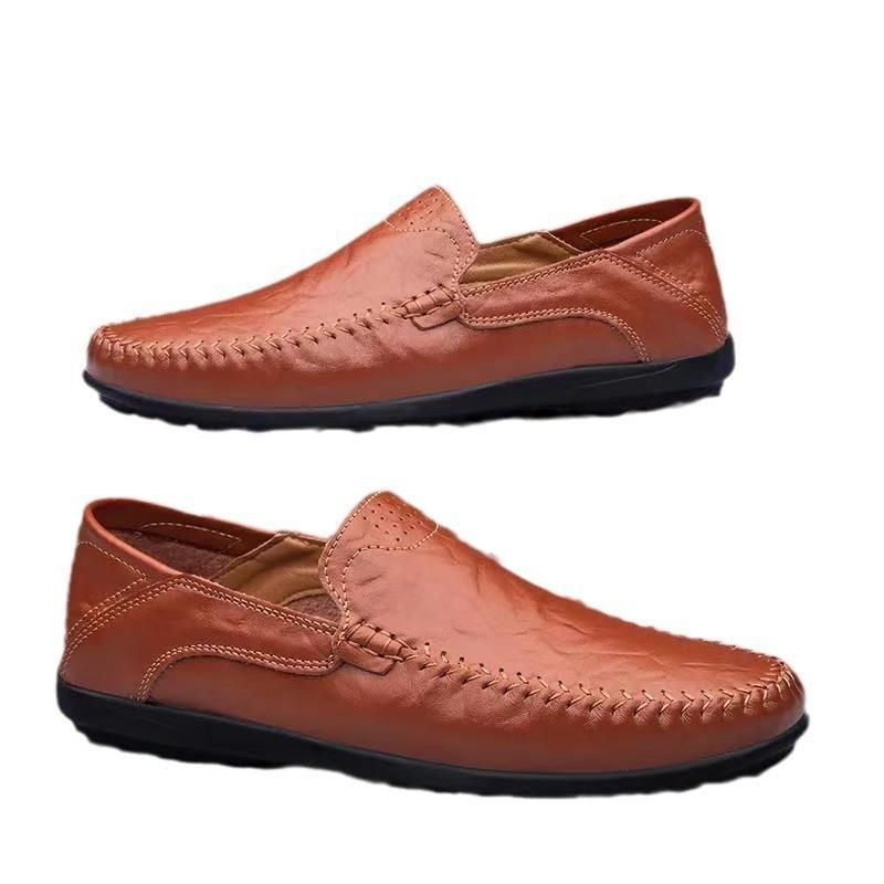 2025 New Men's Leather Shoes Casual Soft Sole British Business Beanie Men's Shoes Breathable Trend Lazy Driving Men's Shoes