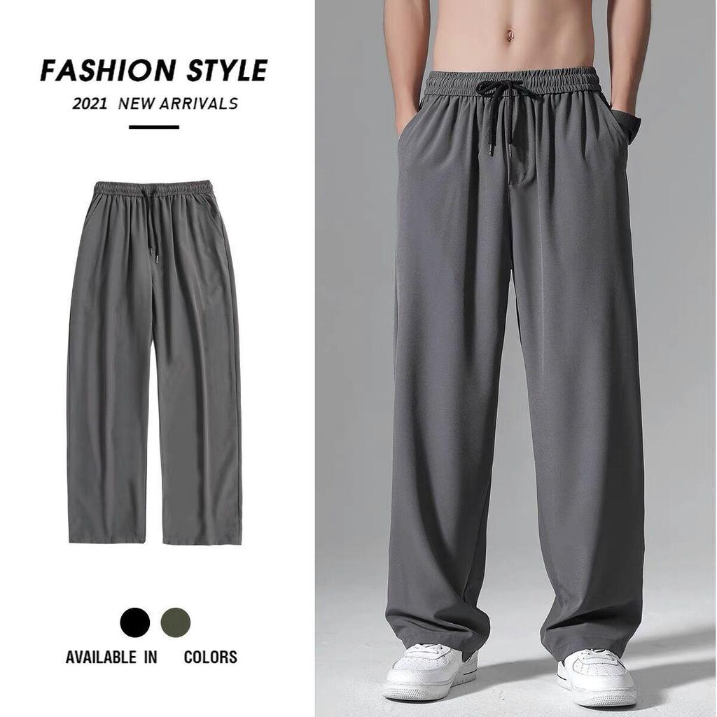 Hong Kong Style Men's Thin Ice Silk Wide-Leg Trousers - Casual, Stylish, and Loose Fit for Spring and Summer