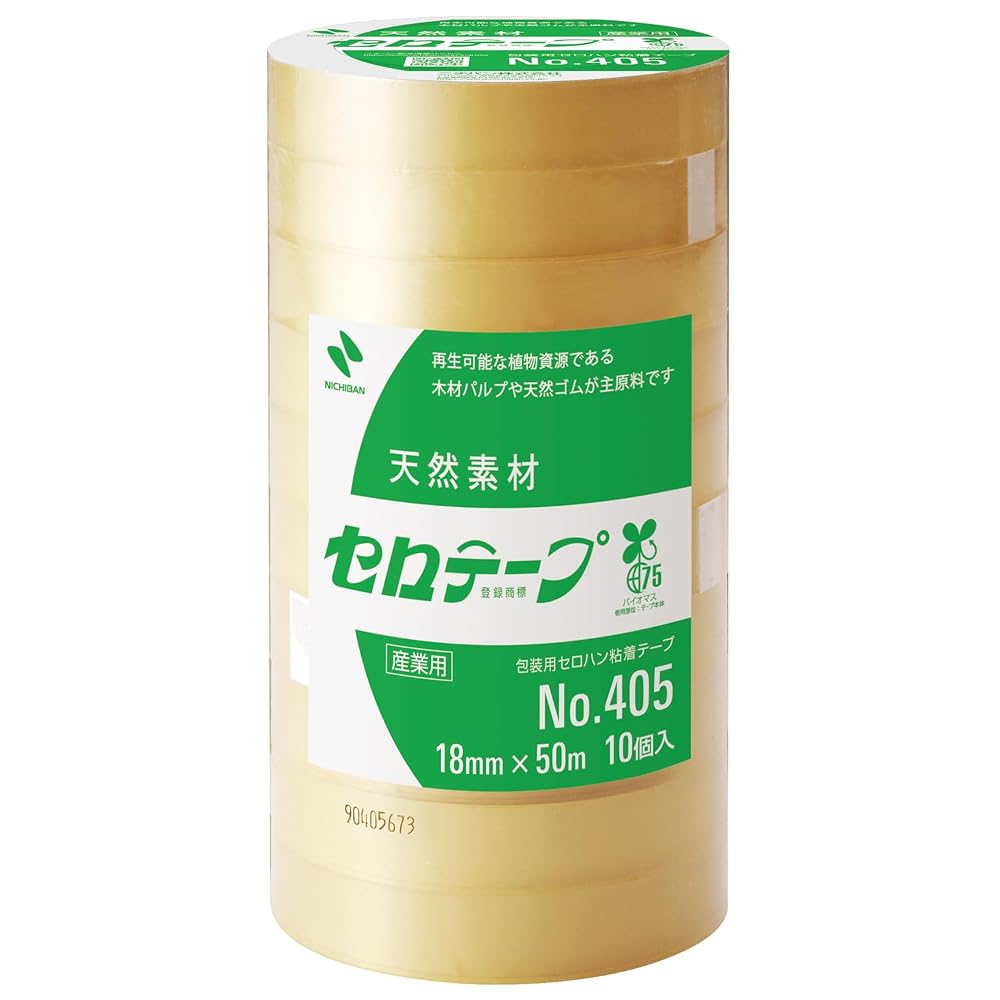 Nichiban Cellophane Tape, Large Roll, Plant-Based, No. 405, 18mm x 50m, 405-18x50, 10-roll pack