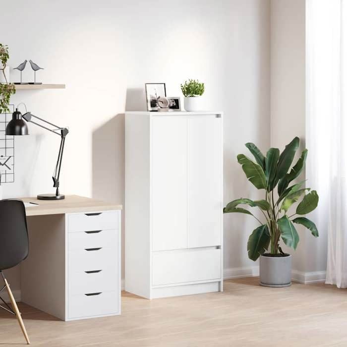 VidaXL Armoire avec tiroir blanc 55,5x34x119,5 cm bois d'ingénierie, armoire de rangement, buffet haut, armoire de rangement 861643
