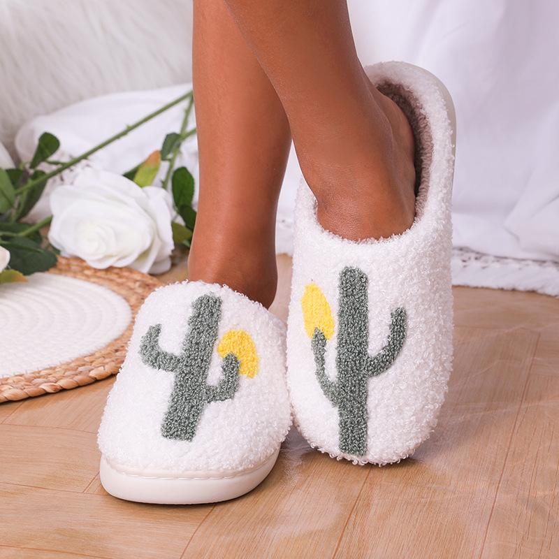 New home cactus warm winter cotton slippers couple men's and women's platform soft-soled shoes non-slip