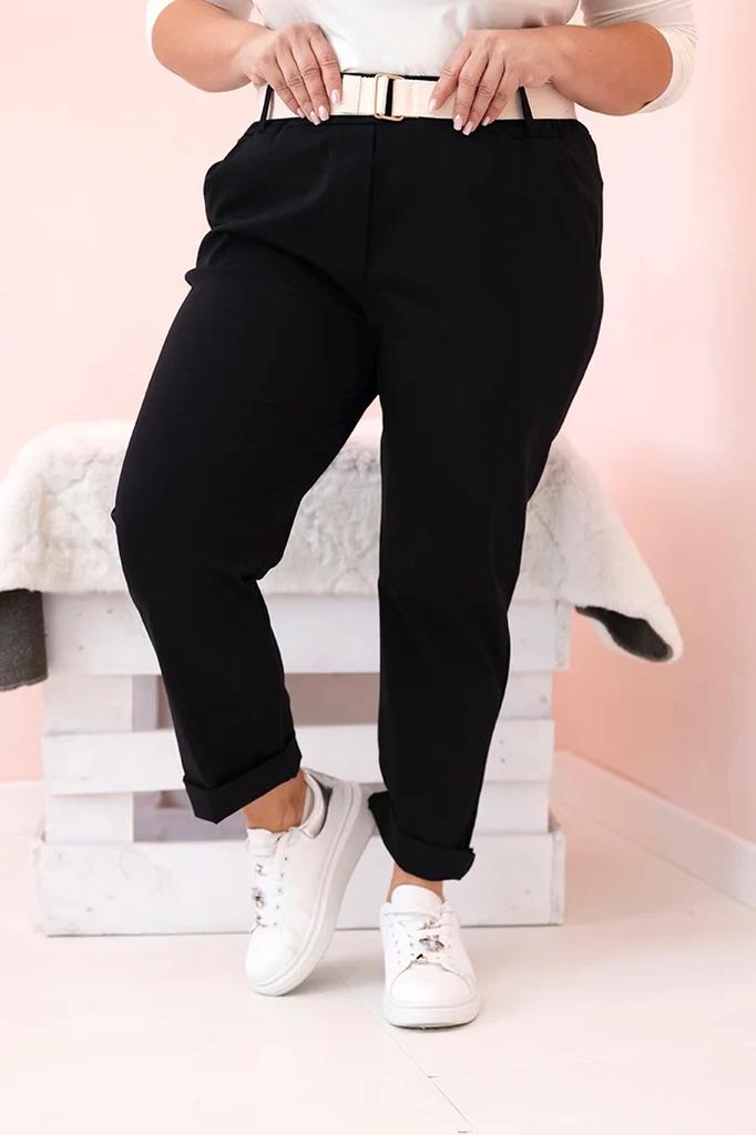 Spodnie Damskie Bawełniane Plus Size Z Paskiem Czarne 6Xl