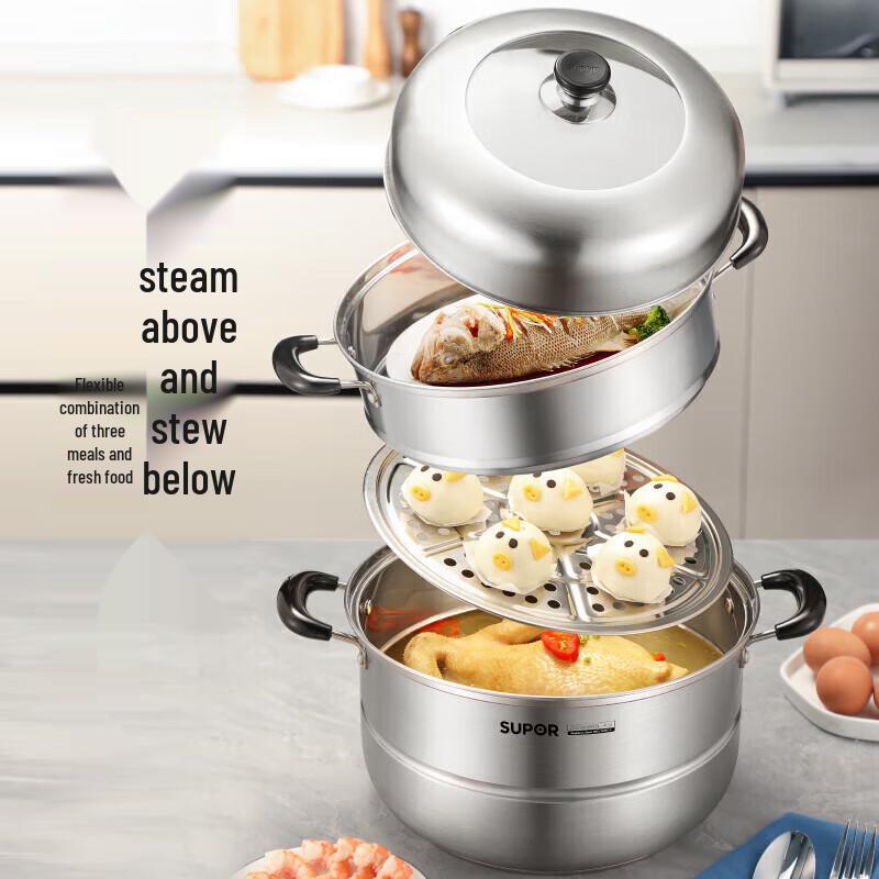 SUPOR 30cm 304 Edelstahl Doppelschicht Dampfkochtopf