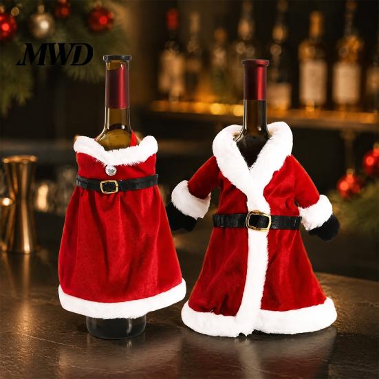Xmas Drink Ornament Christmas Wine Bottle Cover, Velvet Santa Suit Sleeve, Plush Holiday Decoration Cover for Xmas, New Year, Dinner Table Decor Gift