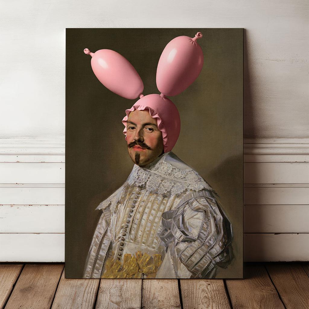 Canvas Painting Portrait with Pink Ears