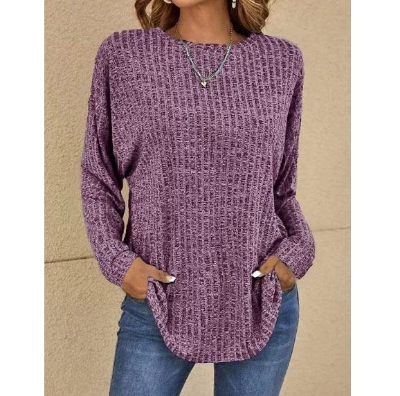 

Осенний вязаный топ в рубчик с круглым вырезом из кедра, с длинным рукавом, свободная футболка XXXXXL фиолетовый