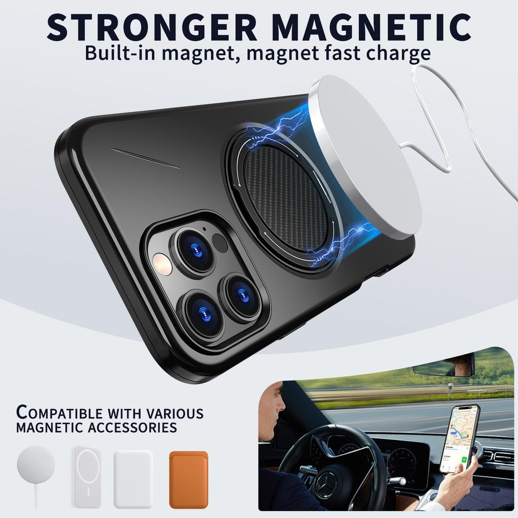 Wireless Charging Strong Magnetic 360° Rotating Ring Stand PU Leather Phone Case For iPhone 17 16 15 14 13 12 Pro tective Case
