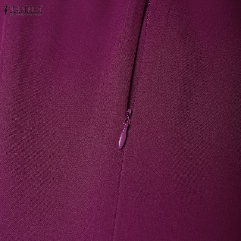 ZANZEA Vestido Casual de Mujer con Cuello Redondo, Color Sólido y Manga Corta